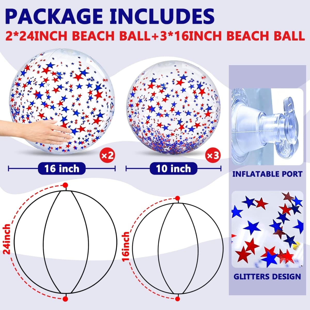 TURNMEON 5 Pack Sequins Beach Ball 24 Inch 16 Inch Jumbo Pool Toys Balls Giant Confetti Glitters Inflatable Clear Beach Ball Swimming Pool Water Beach Toys Outdoor Summer Party Favors for Kids Adults thumbnail 2