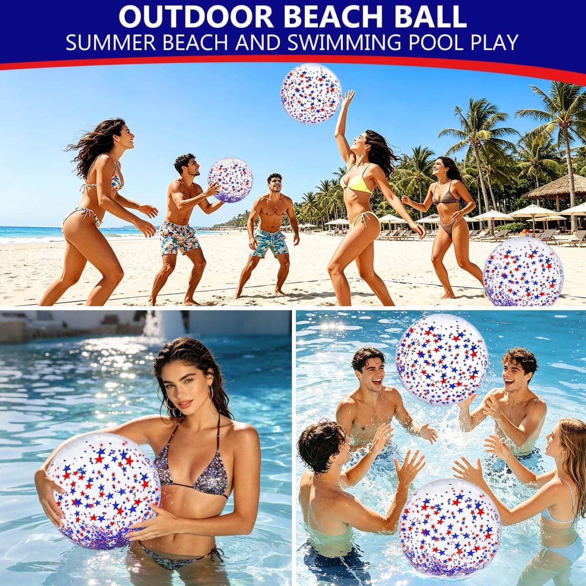 TURNMEON 5 Pack Sequins Beach Ball 24 Inch 16 Inch Jumbo Pool Toys Balls Giant Confetti Glitters Inflatable Clear Beach Ball Swimming Pool Water Beach Toys Outdoor Summer Party Favors for Kids Adults thumbnail 5