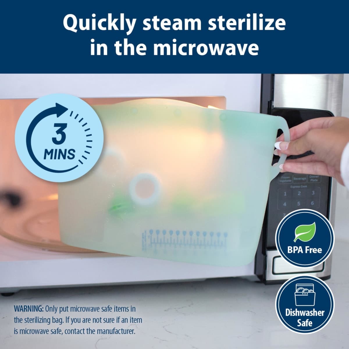 Dr. Brown’s 100% Silicone Microwave Steam Sterilizer Bag for Baby Bottles, Breast Pump Parts & Other Toddler Accessories, Reusable Sterilizing Bag - Packaging May Vary thumbnail 3