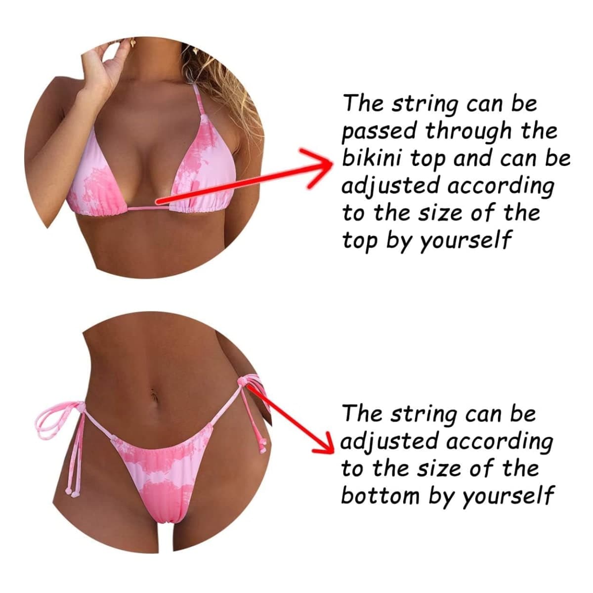 MOSHENGQI Women Sexy Brazilian Bikini 2 Piece Spaghetti Strap Top Thong Swimsuit Bathing Suit, White, X-Small thumbnail 4
