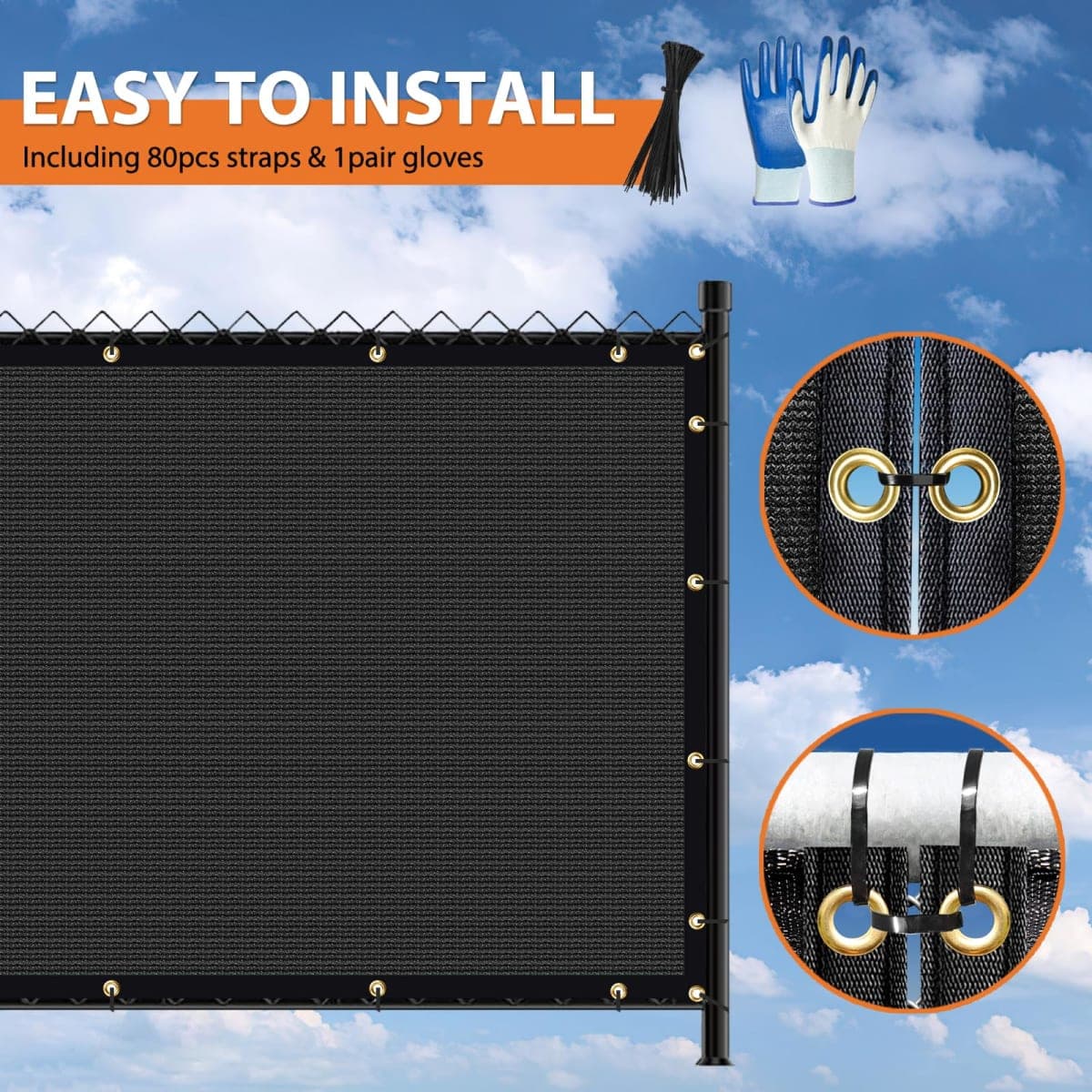 Privacy Fence Screen,with Gloves, 4X50FT Heavy Duty 220GSM 98% Blockage Privacy Screen Fence for Outdoor Wall Garden Yard Backyard (Black) thumbnail 3