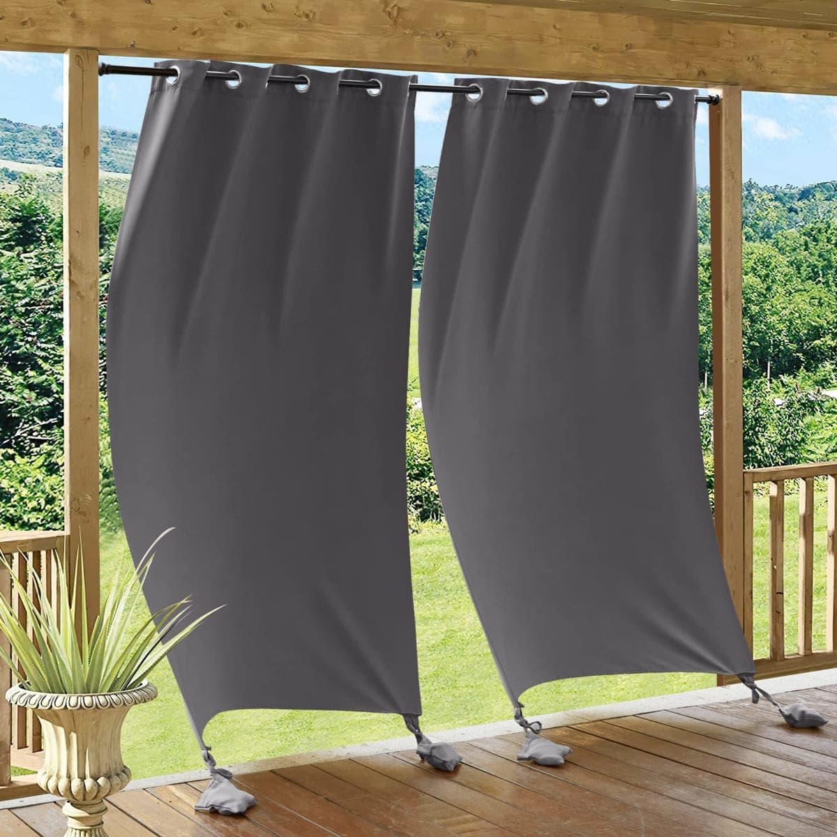 RYB HOME Outdoor Curtains Windproof - Waterproof Blackout Curtain with Weight Bag, Privacy Insulated Drapes for Patio Screen Porch Pergola Terrace Gazebo Area, W 52" x L 90", 2 Pcs, Grey — image 1