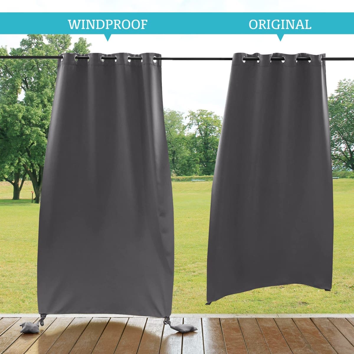 RYB HOME Outdoor Curtains Windproof - Waterproof Blackout Curtain with Weight Bag, Privacy Insulated Drapes for Patio Screen Porch Pergola Terrace Gazebo Area, W 52" x L 90", 2 Pcs, Grey thumbnail 2