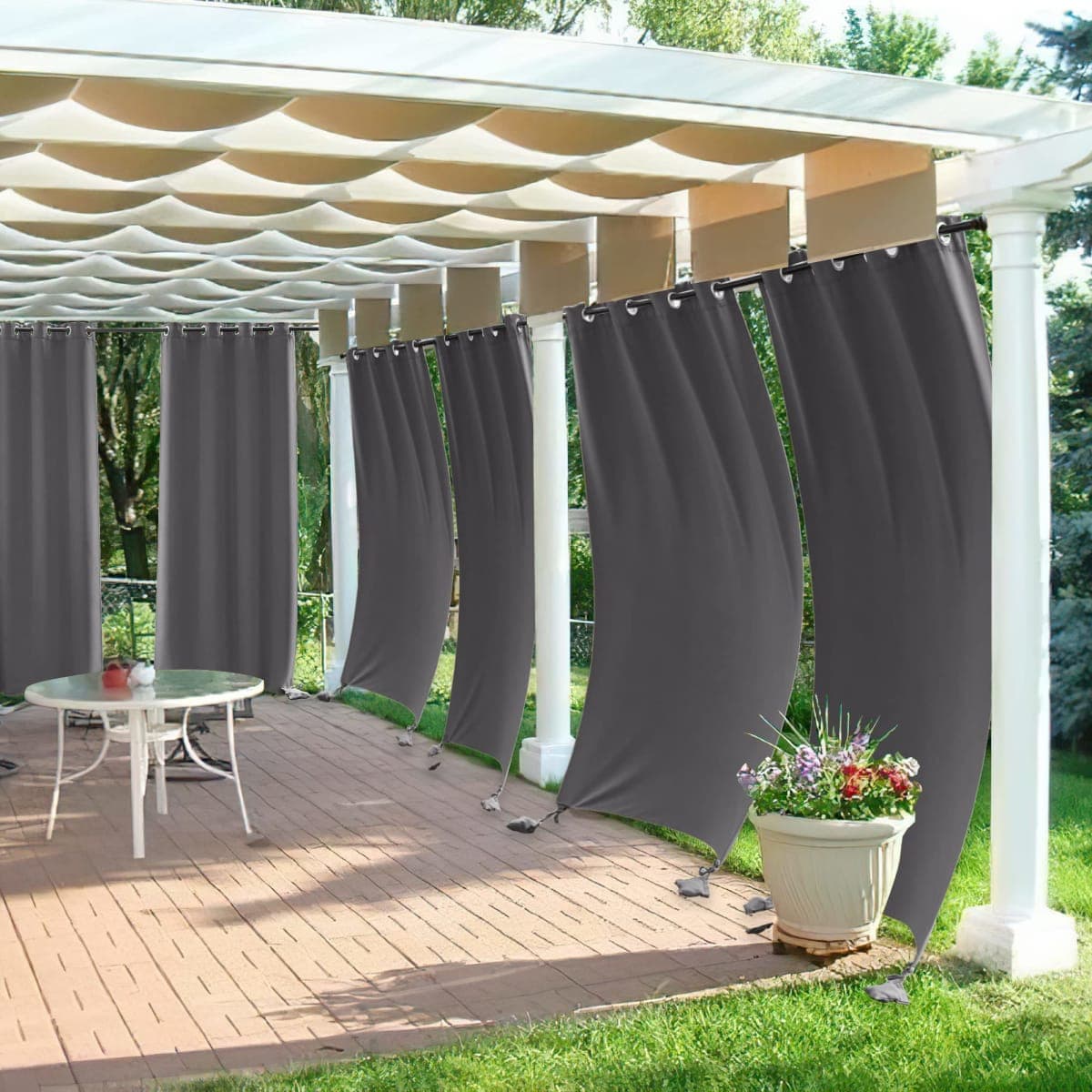 RYB HOME Outdoor Curtains Windproof - Waterproof Blackout Curtain with Weight Bag, Privacy Insulated Drapes for Patio Screen Porch Pergola Terrace Gazebo Area, W 52" x L 90", 2 Pcs, Grey thumbnail 3