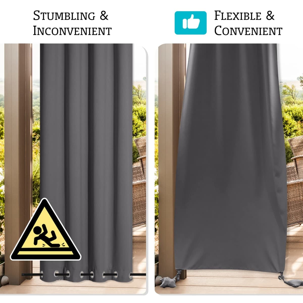 RYB HOME Outdoor Curtains Windproof - Waterproof Blackout Curtain with Weight Bag, Privacy Insulated Drapes for Patio Screen Porch Pergola Terrace Gazebo Area, W 52" x L 90", 2 Pcs, Grey thumbnail 5