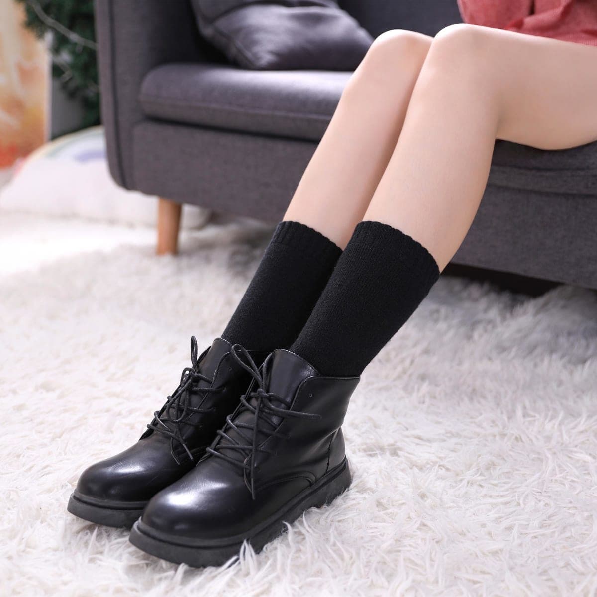 LINEMIN Wool Socks for Women Winter Warm Hiking Thick Warm Cozy Boot Crew Gift Socks 5 Pairs, Black, One Size thumbnail 3