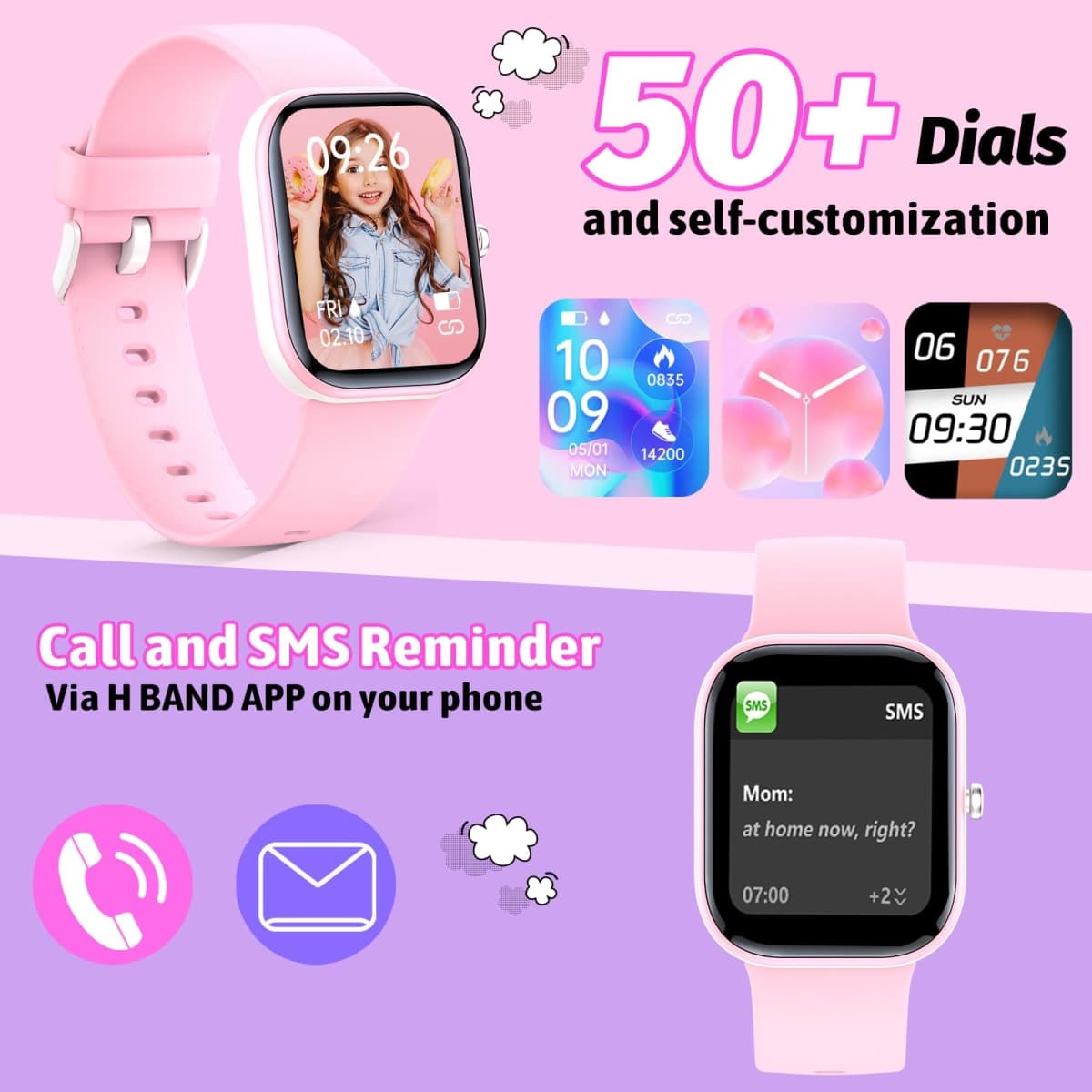 Nyonio Kids Watch with Fitness Tracker No Phone/APP Needed,19 Sport Mode,1.5" DIY Dial,IP68 Waterproof,Sleep Monitor,Pedometers,Heart Rate,Great Birthday Gift for Boys Girls Teens 6-14 (Pink) thumbnail 2