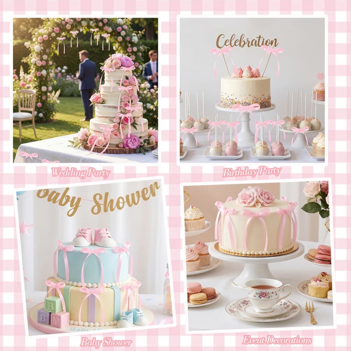 30 Pack Bow Cake Toppers Pink Ribbons Bows for Cake Coquette Themed Bow Cupcake Toppers Pink Bow Birthday Decorations for Baby Shower, Birthday, Wedding, Bachelorette, Mothers Day Decorations thumbnail 4