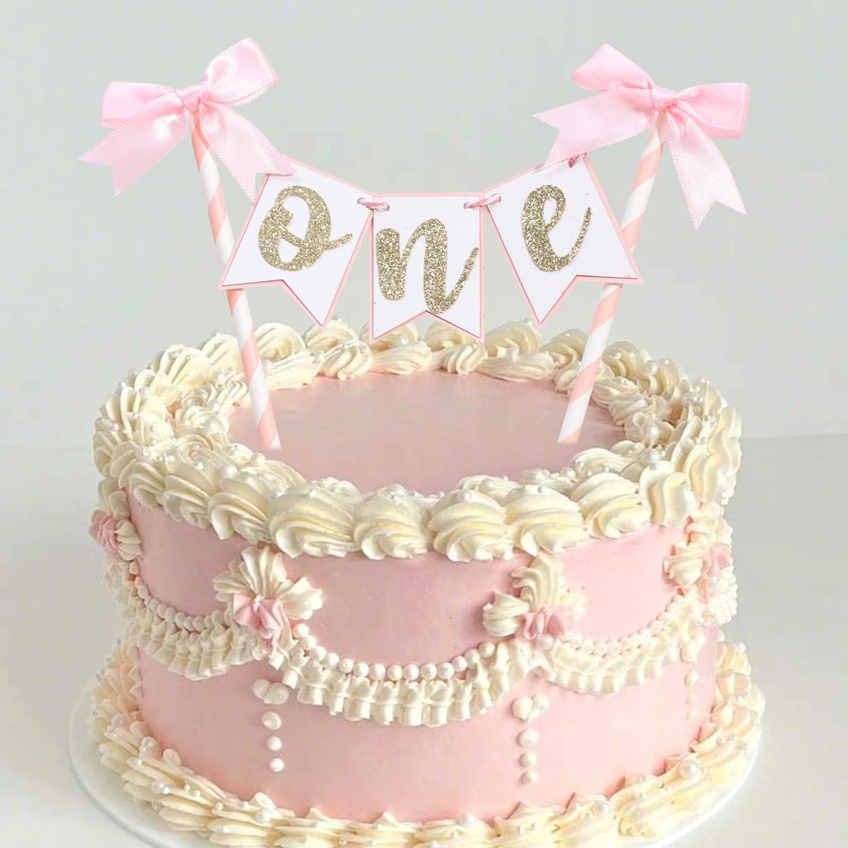 Pink Bow Ribbon Cake Topper - Bow Birthday Cake Topper,Coquette Themed Party Supplies,She's Tying The Knot,Bow 1st Birthday Cake Smash thumbnail 4