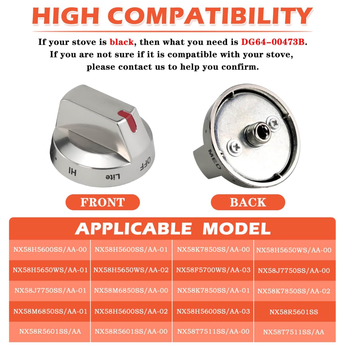 TOMOON DG64-00473A Stove Knob for Sam-Sung Stainless Steel Gas Range Knob 1 Pack with Metal D Shaft,for NX58H5600SS NX58H5600SS/AA NX58J5600SG/AA NX58F5500SS Oven Gas Range thumbnail 4