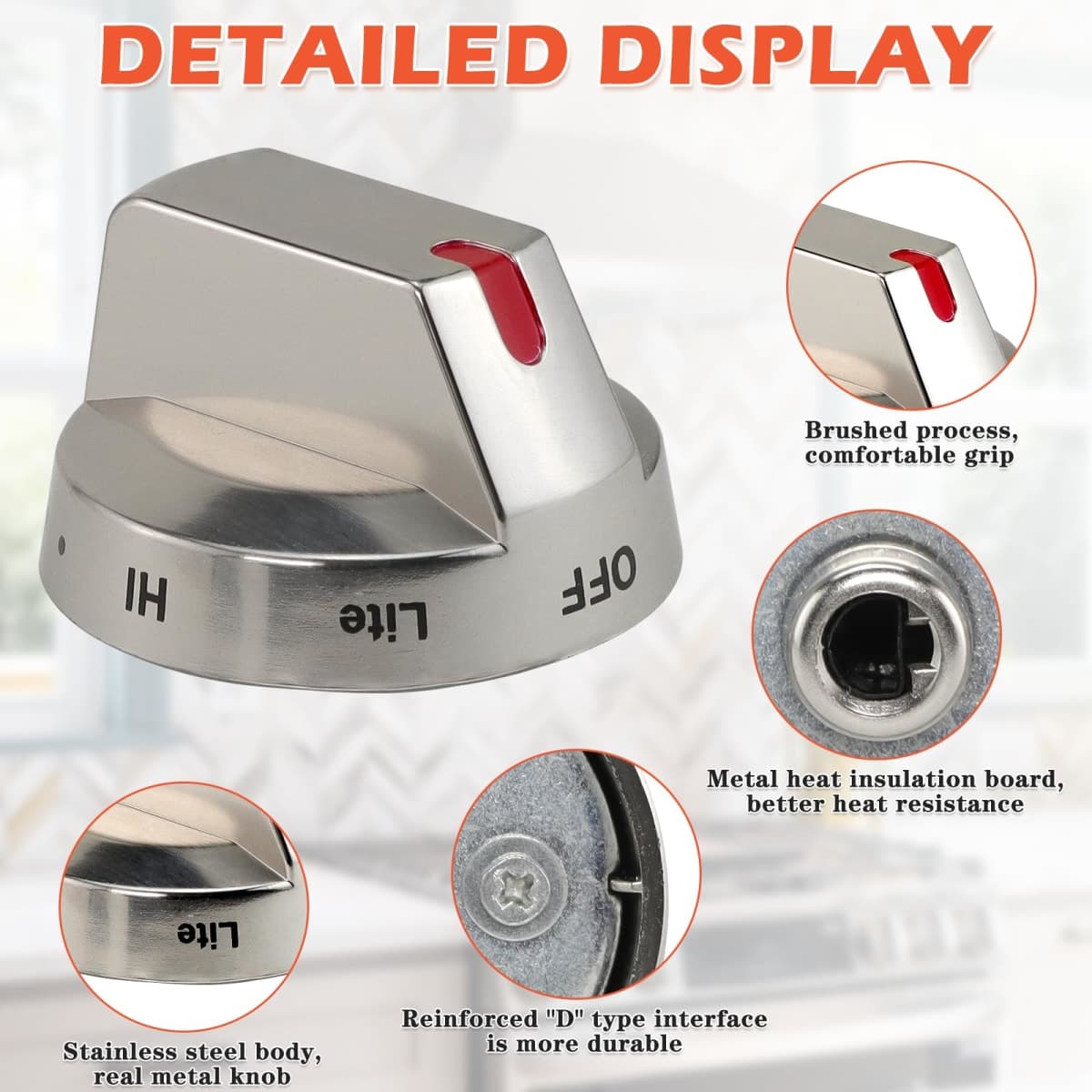 TOMOON DG64-00473A Stove Knob for Sam-Sung Stainless Steel Gas Range Knob 1 Pack with Metal D Shaft,for NX58H5600SS NX58H5600SS/AA NX58J5600SG/AA NX58F5500SS Oven Gas Range thumbnail 5