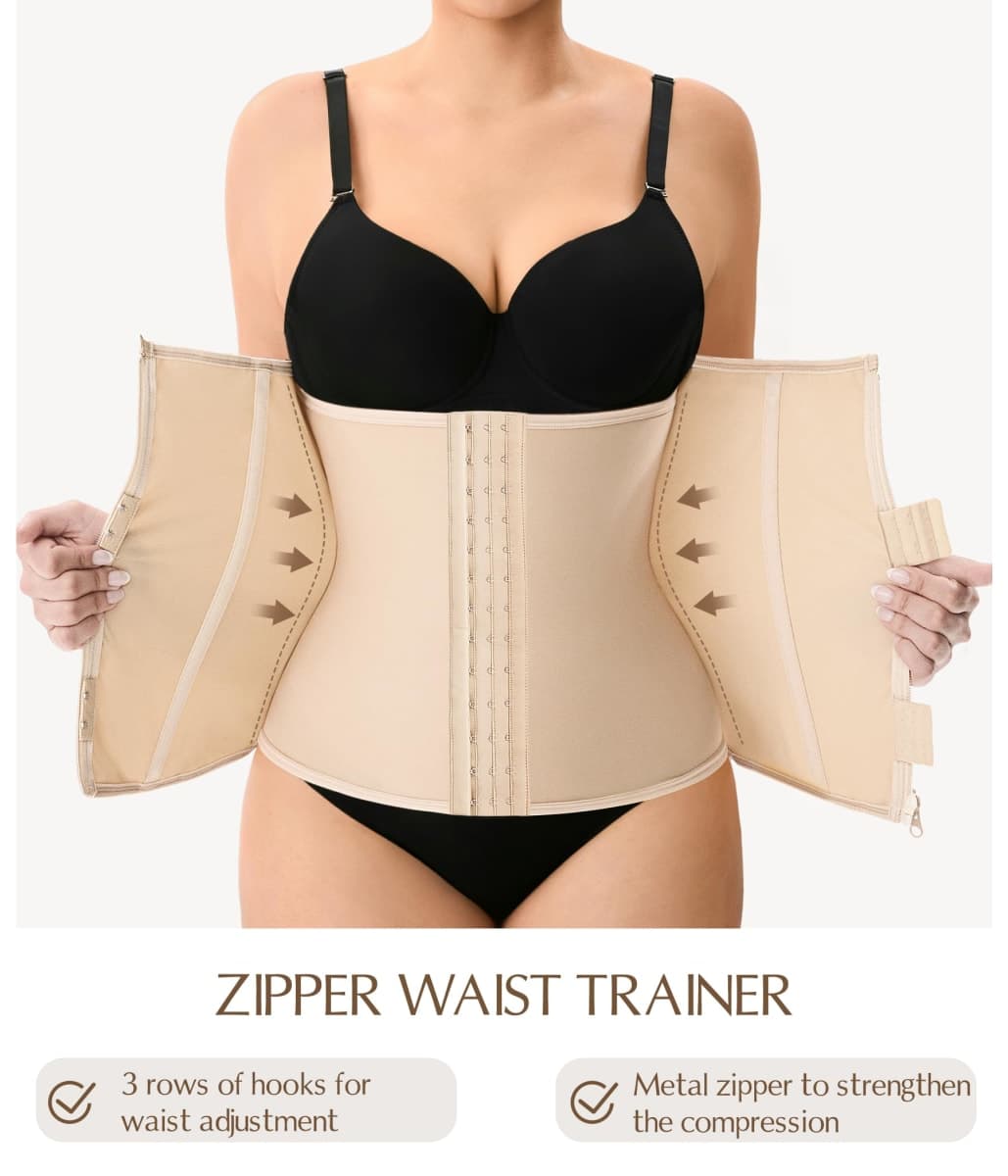 MERYOSZ Zipper Waist Trainer for Women - Mesh Corset Shapewear Tummy Control Body Shaper Waist Cincher Postpartum Girdle, Beige, Medium thumbnail 4