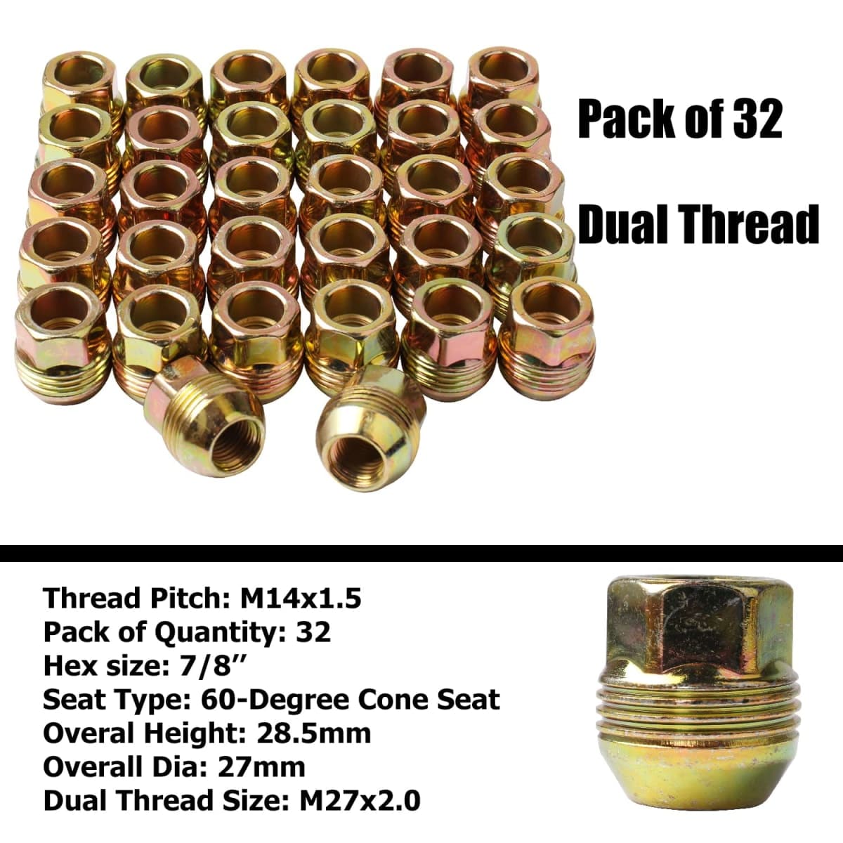 Set of 32, 14mmx1.5 OEM Factory 8 Lug Wheel Nuts Replacement for Sliverado Sierra 2500HD 3500HD Yukon Avalanche Suburban Express 2500 C2500 K2500 M14x1.5 Studs with 8 Lug Wheel thumbnail 3