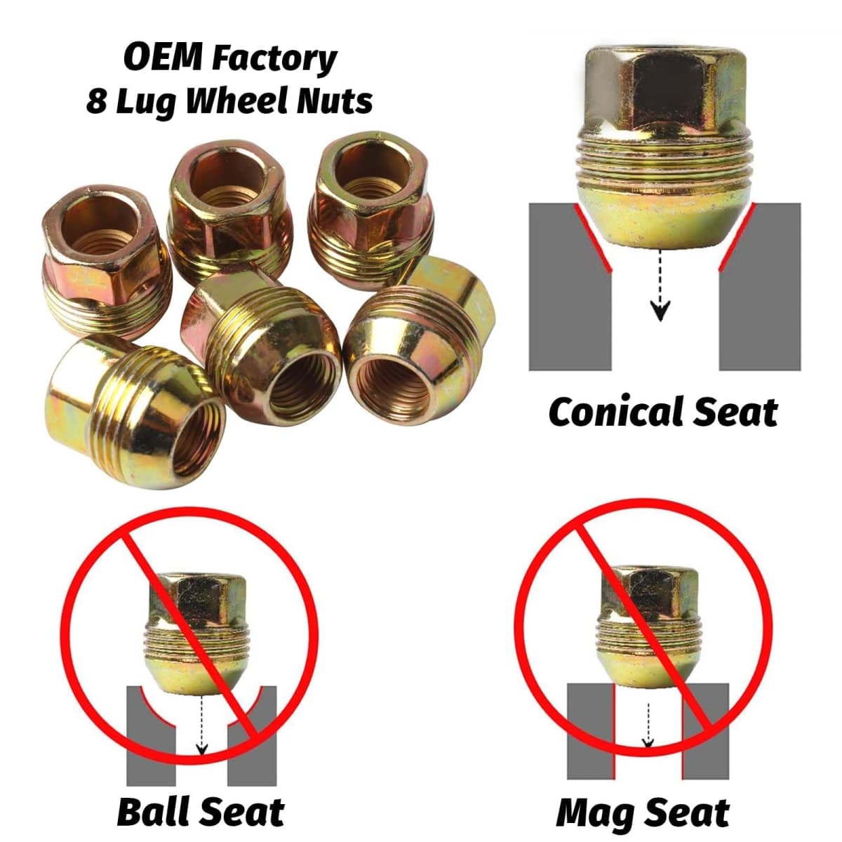 Set of 32, 14mmx1.5 OEM Factory 8 Lug Wheel Nuts Replacement for Sliverado Sierra 2500HD 3500HD Yukon Avalanche Suburban Express 2500 C2500 K2500 M14x1.5 Studs with 8 Lug Wheel thumbnail 4