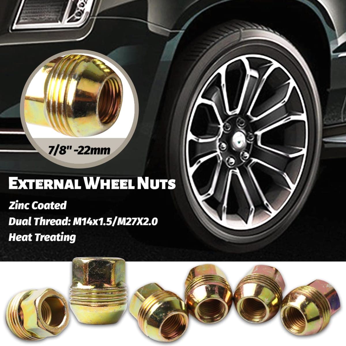 Set of 32, 14mmx1.5 OEM Factory 8 Lug Wheel Nuts Replacement for Sliverado Sierra 2500HD 3500HD Yukon Avalanche Suburban Express 2500 C2500 K2500 M14x1.5 Studs with 8 Lug Wheel thumbnail 5