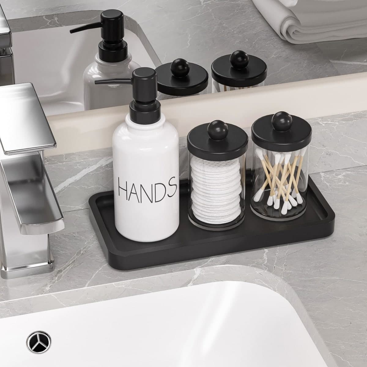 Weenson Small Bathroom Vanity Tray for Countertop Makeup Perfume Jewelry Decor Candle Keys, Small Black Kitchen Tray for Soap Dispenser Spice Bamboo Toilet Tray 7.9" L x 4" W x 0.79" H thumbnail 2