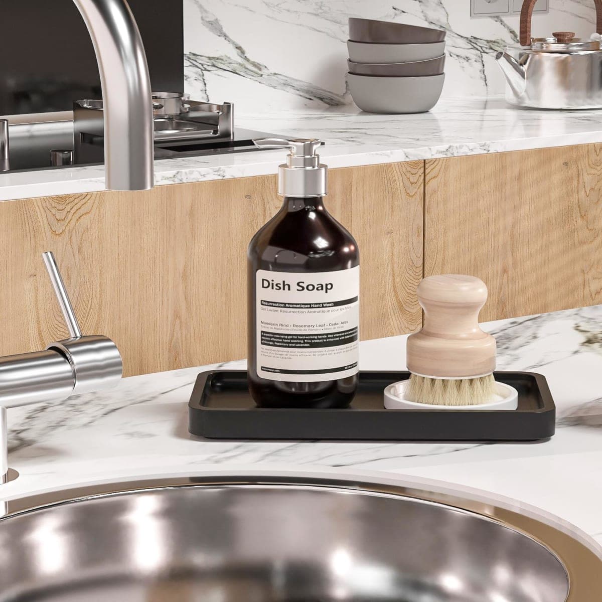 Weenson Small Bathroom Vanity Tray for Countertop Makeup Perfume Jewelry Decor Candle Keys, Small Black Kitchen Tray for Soap Dispenser Spice Bamboo Toilet Tray 7.9" L x 4" W x 0.79" H thumbnail 4