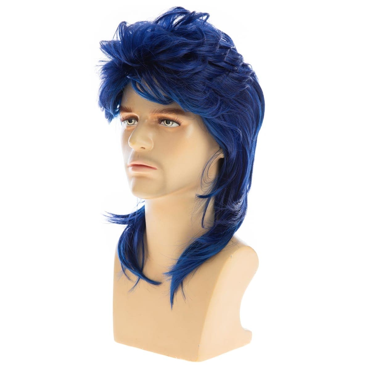 Sallcks Mens Mullet Wigs Blue Curly 70s 80s Retro Cosplay Costume Wig Rocker Disco Fancy Show Wigs - Blue thumbnail 4