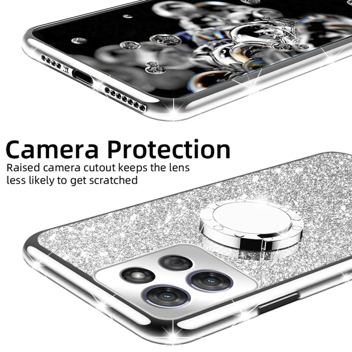 nancheng for Motorola Moto G Power 5G 2025 Phone Case (6.8-inch) with Ring Stand Lanyard Girls Women Men Cute Soft TPU Glitter Shockproof Protection Cover - Silver thumbnail 3