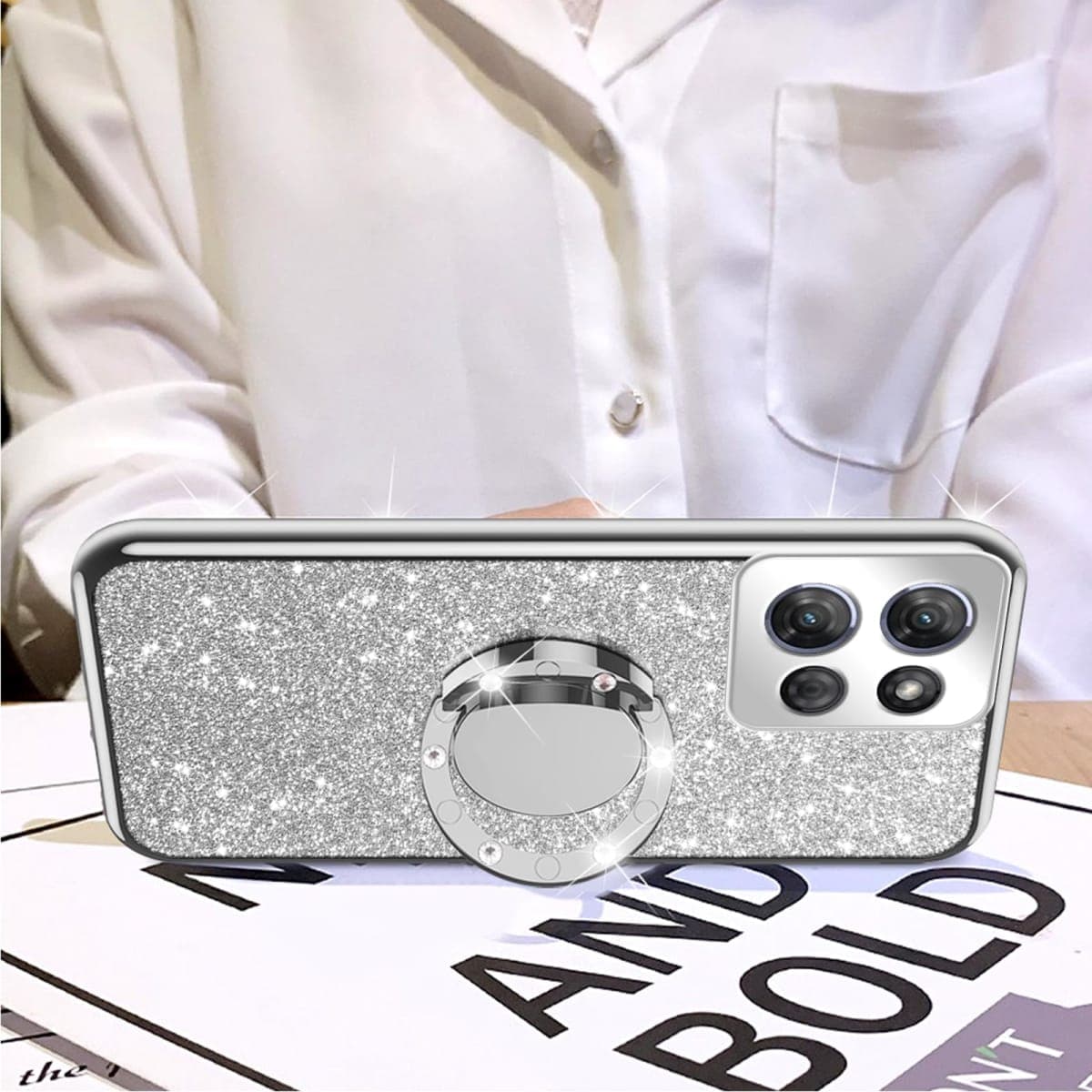 nancheng for Motorola Moto G Power 5G 2025 Phone Case (6.8-inch) with Ring Stand Lanyard Girls Women Men Cute Soft TPU Glitter Shockproof Protection Cover - Silver thumbnail 4