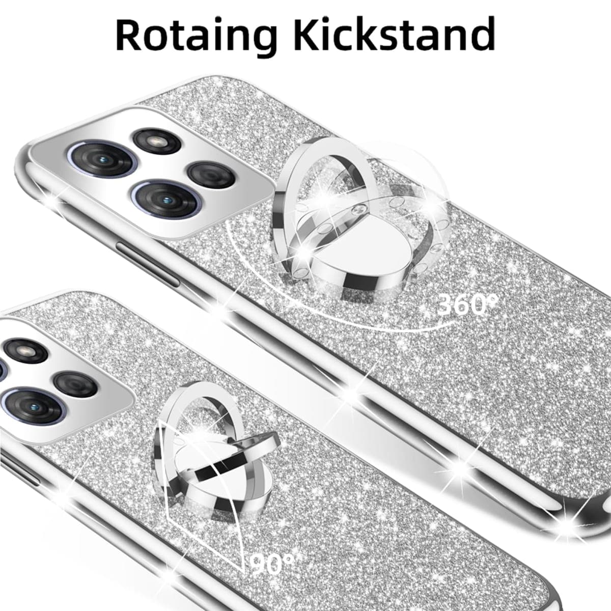 nancheng for Motorola Moto G Power 5G 2025 Phone Case (6.8-inch) with Ring Stand Lanyard Girls Women Men Cute Soft TPU Glitter Shockproof Protection Cover - Silver thumbnail 5