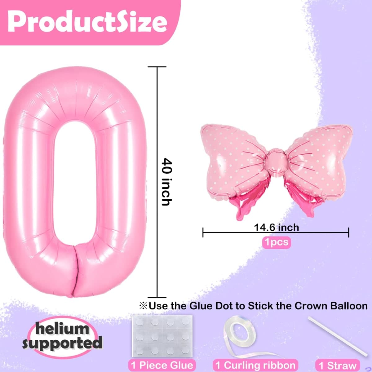 Florisland Pink 1 Balloon Number Pink Birthday Decorations for Girls, Bow Balloons Foil Mylar Large 40” 1 Balloon for Girls Bow Coquette 1st Birthday Party Decorations Supplies thumbnail 2
