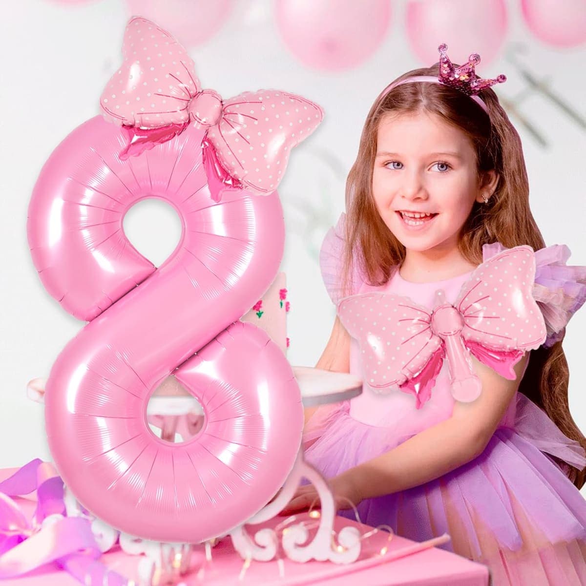 Florisland Pink 1 Balloon Number Pink Birthday Decorations for Girls, Bow Balloons Foil Mylar Large 40” 1 Balloon for Girls Bow Coquette 1st Birthday Party Decorations Supplies thumbnail 5