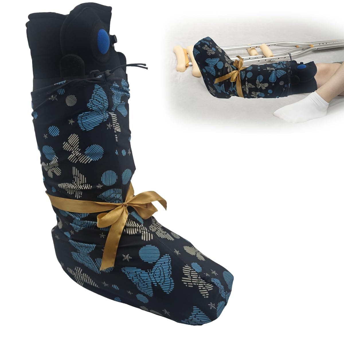 Beautiful Adjustable Elastic Walking Boot Cover for Medical Brace Orthopedic and Fracture Cast,Cast Cover Below The Knee for Foot Leg Protector-Keep Sheets Clean（Blue Butterfly Cloth） — image 1