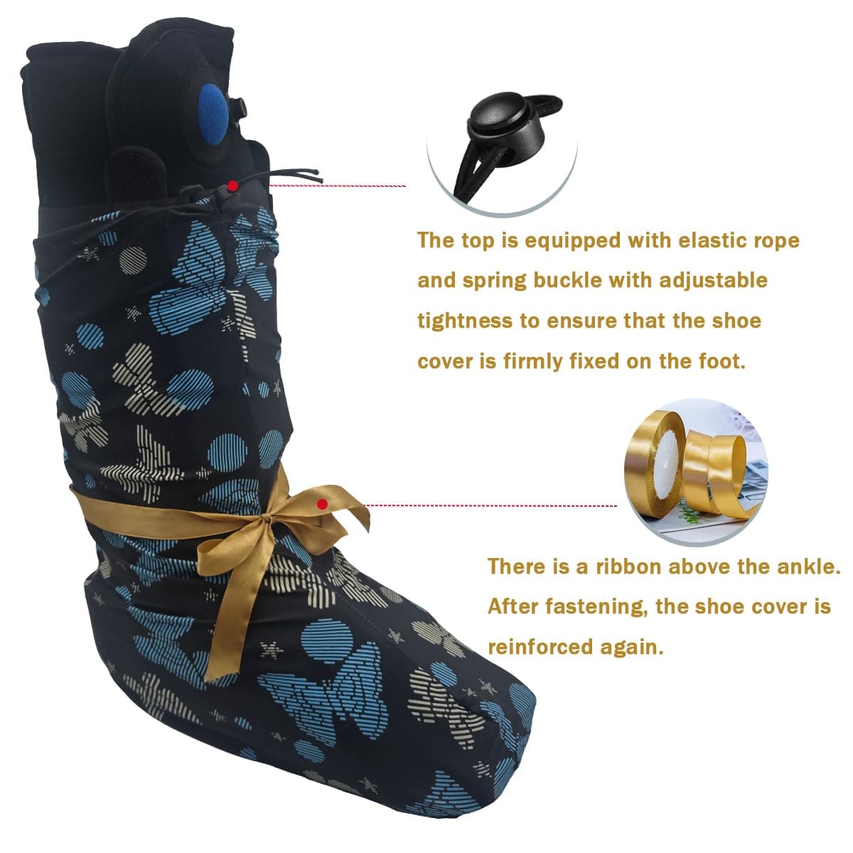 Beautiful Adjustable Elastic Walking Boot Cover for Medical Brace Orthopedic and Fracture Cast,Cast Cover Below The Knee for Foot Leg Protector-Keep Sheets Clean（Blue Butterfly Cloth） thumbnail 3