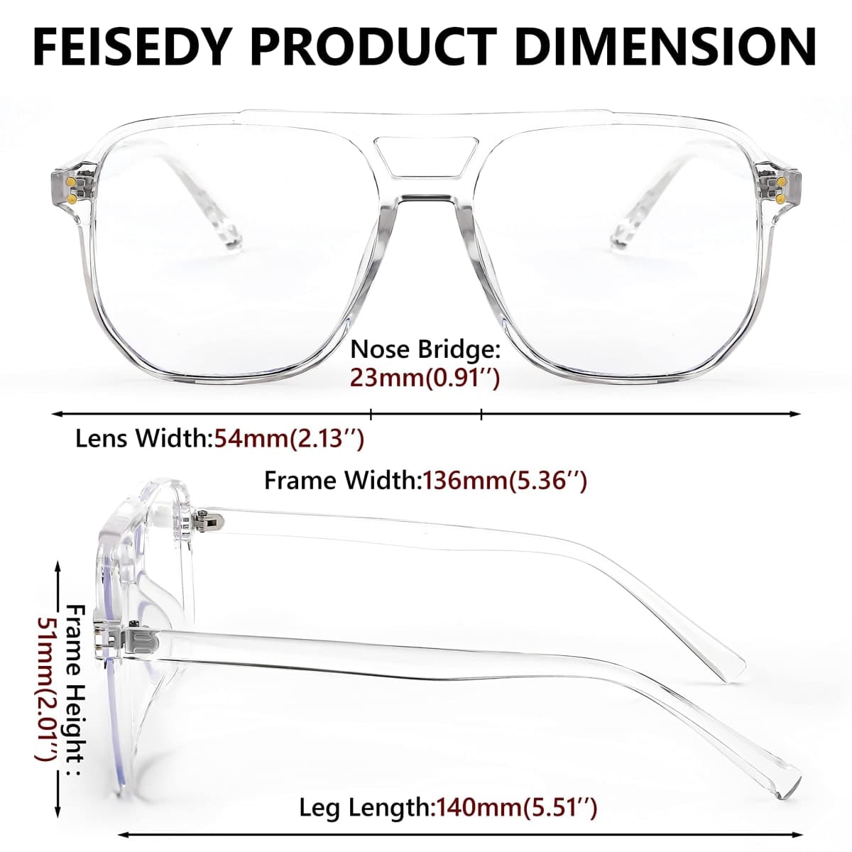 FEISEDY Blue Light Blocking Glasses Fake Nerd Clear Square Computer Lightweight Aviator Glasses Frame Oversized B2866 thumbnail 4