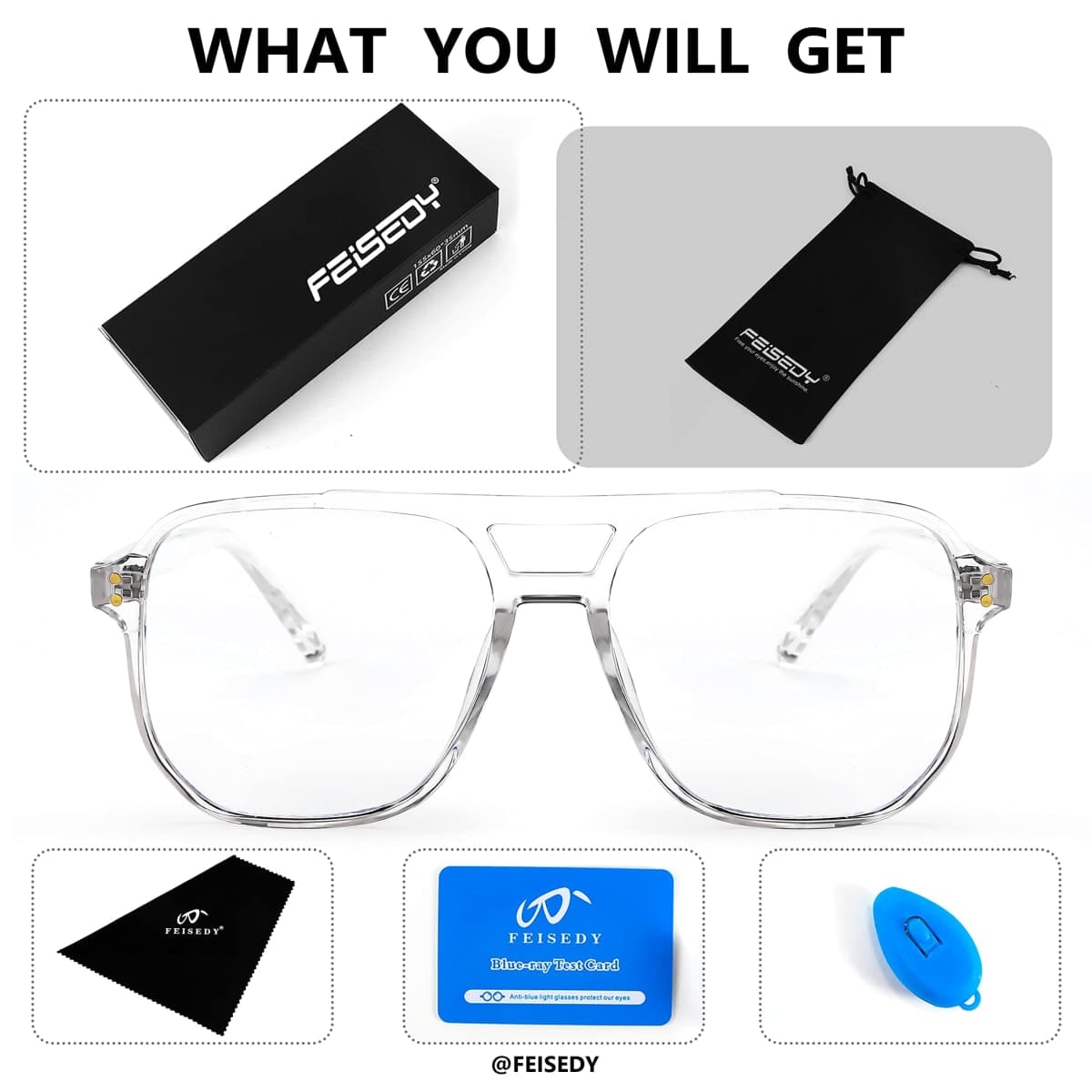 FEISEDY Blue Light Blocking Glasses Fake Nerd Clear Square Computer Lightweight Aviator Glasses Frame Oversized B2866 thumbnail 5