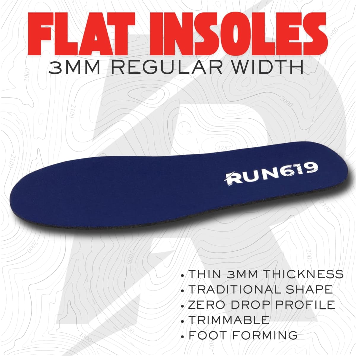 Run 619 Zero Drop Shoe Insoles, Traditional Shape, Foot Forming, Regular Width - 3mm Thickness, Firm, Flat Shoe Inserts - Men's 10-11.5, Women's 11-12.5 thumbnail 2