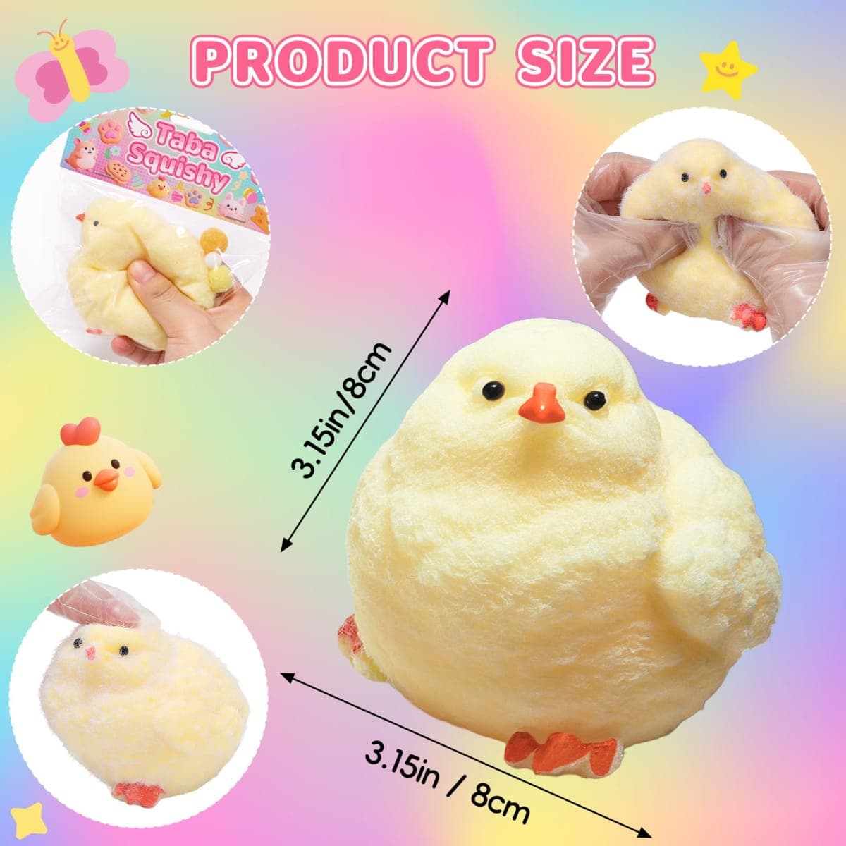 6Pcs Big Taba Squishy Fidget Toys-3.15in, Handmade Ultra Soft Chick Taba Squishy Kit, Cute Fidget Toys Silicone Squeeze Toys for Kids & Adults Stress Relief（Chicken） thumbnail 4