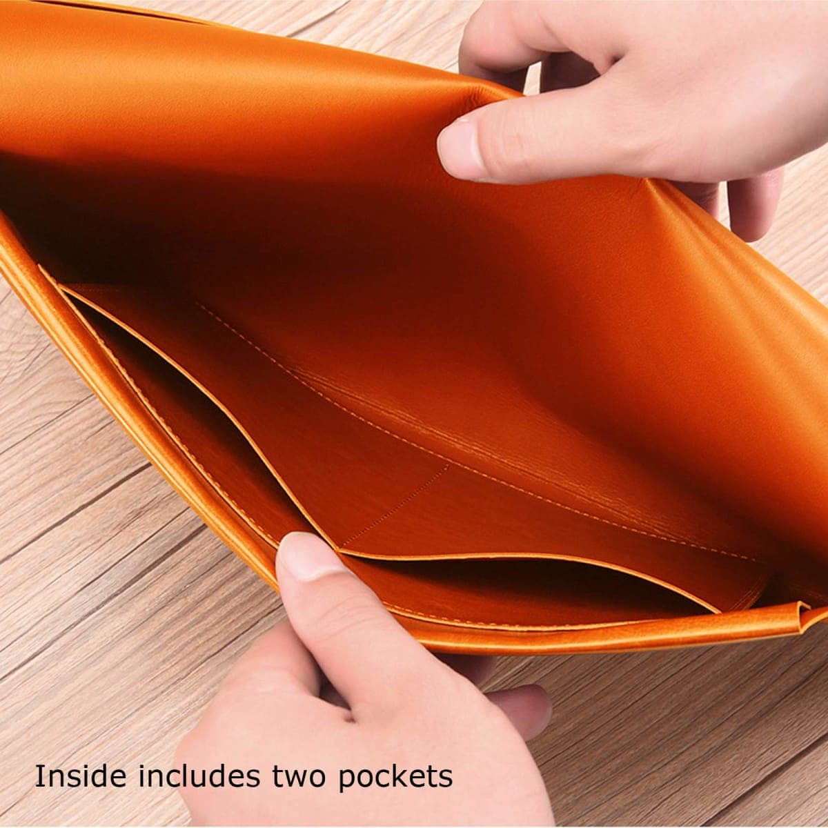 Enyuwlcm PU Leather A4 File Folder Document Holder Envelope Folder Case with Snap Closure for Receipt Contract (Orange) thumbnail 3
