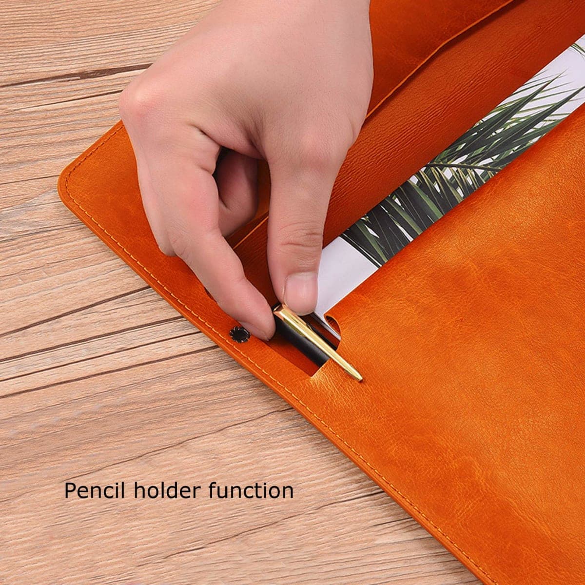 Enyuwlcm PU Leather A4 File Folder Document Holder Envelope Folder Case with Snap Closure for Receipt Contract (Orange) thumbnail 4