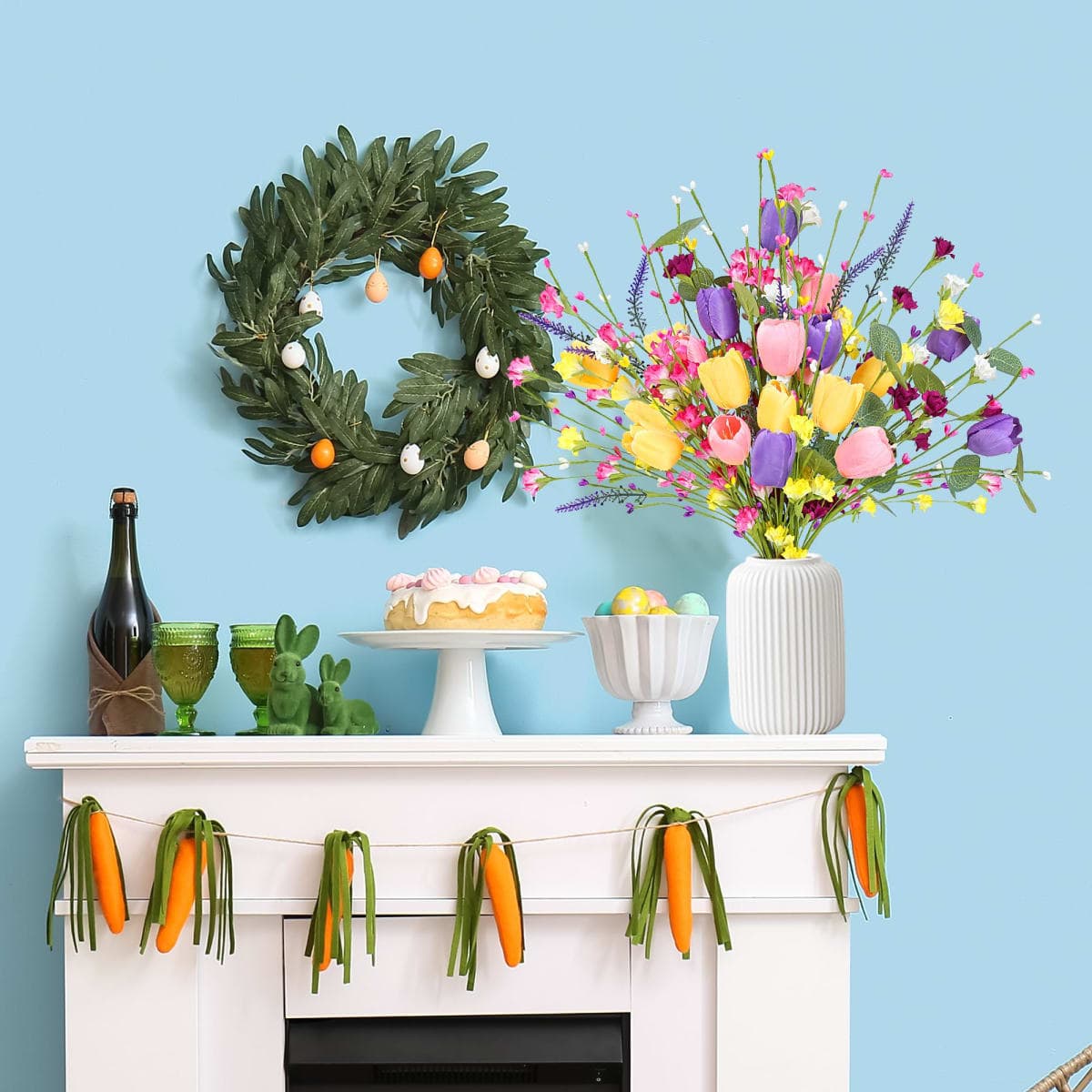 Sggvecsy Artificial Easter Stems 12 Pcs Spring Tulips Picks with Colorful Flower Silver Dollar Leaves Twig Branches for Easter Arrangement Centerpiece Easter Celebration Home Vase Decor thumbnail 3
