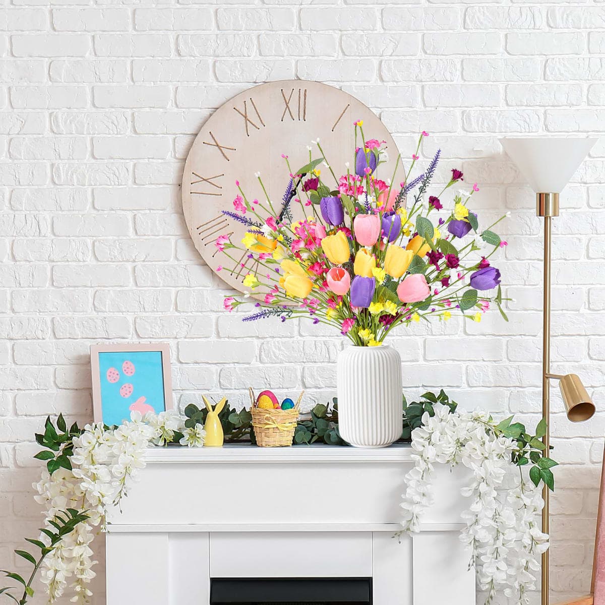 Sggvecsy Artificial Easter Stems 12 Pcs Spring Tulips Picks with Colorful Flower Silver Dollar Leaves Twig Branches for Easter Arrangement Centerpiece Easter Celebration Home Vase Decor thumbnail 5