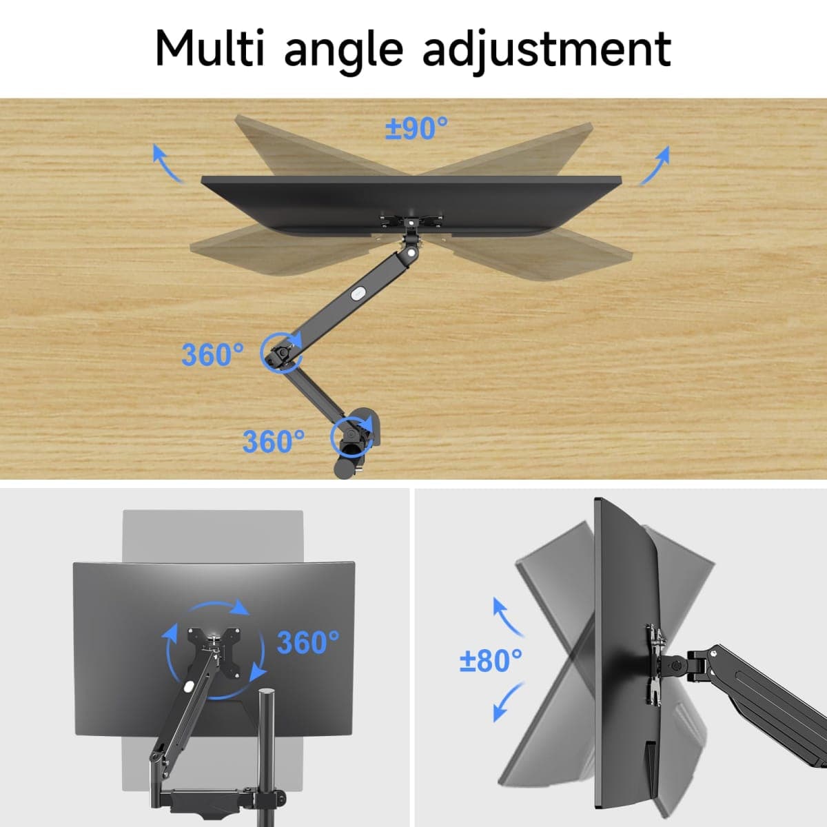 Pholiten Single Monitor Arm, Gas Type Display Arm, Double Articulated, 35MM Pole Mount, Supports 13-32Inches, Load Capacity 22.0 lbs, VESA 75-100mm MD8411DB thumbnail 4