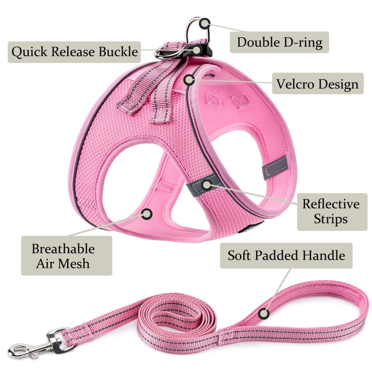 Dog Harness with Leash Set, No Pull Adjustable Reflective Step-in Puppy Pet Vest Harnesses for Small Medium Large Dogs and Cats,Green XXS thumbnail 2