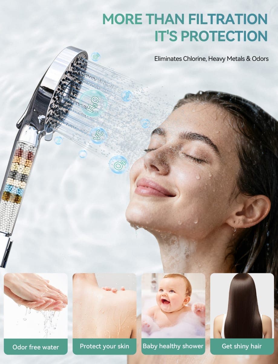 9-Setting Shower Head with Handheld High Pressure Hand held Shower Head Chrome Detachable Showerhead Set with 59 Inch Stainless Steel Hose and Adjustable Showerhead Holder thumbnail 3