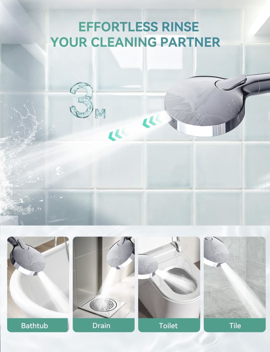 9-Setting Shower Head with Handheld High Pressure Hand held Shower Head Chrome Detachable Showerhead Set with 59 Inch Stainless Steel Hose and Adjustable Showerhead Holder thumbnail 5