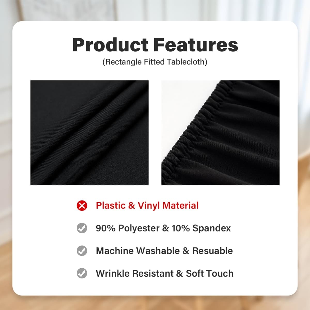 Fitted Rectangle Tablecloth 24 x 48 Inch Elastic Table Cloth for 4ft Table, Stretch Spandex Table Cover Black Washable Polyester Table Top Cap Cover for Dining Picnic Camping Indoor and Outdoor thumbnail 4