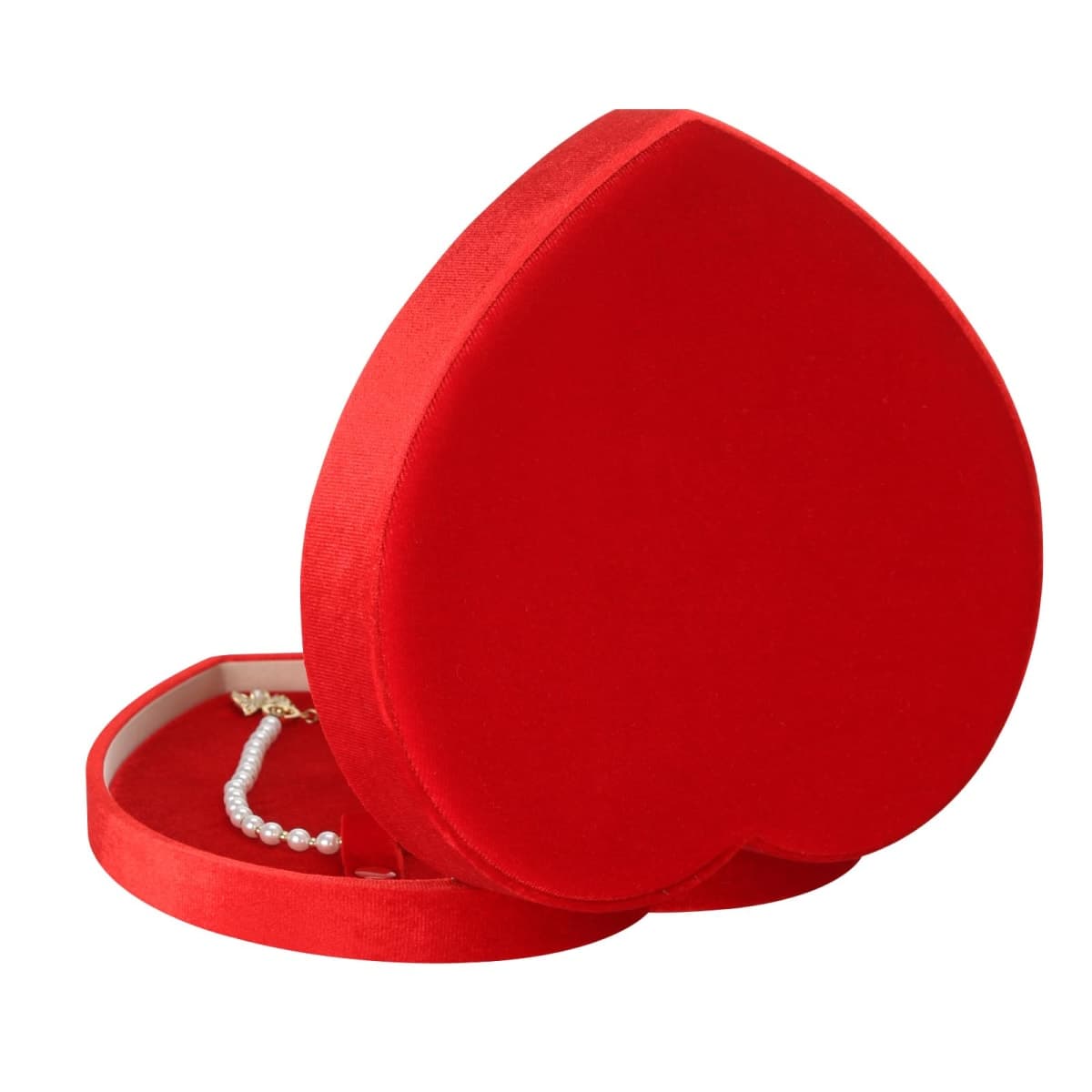 LETURE Large Jewelry Set Gift Box, Heart-Shaped Velvet Necklace Ring Earring Pearl Storage Organizer Holder Box (RED) thumbnail 4