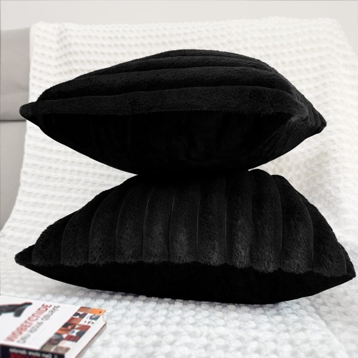 1 Pack 18x18 Pillow Cover Velvet Pillow Covers, Faux Fur Square Throw Pillow Covers for Living Room Decorations Throw Pillow Case, Throw Pillow Cover Cushion Cover for Home Sofa Bedroom Car, Black thumbnail 5