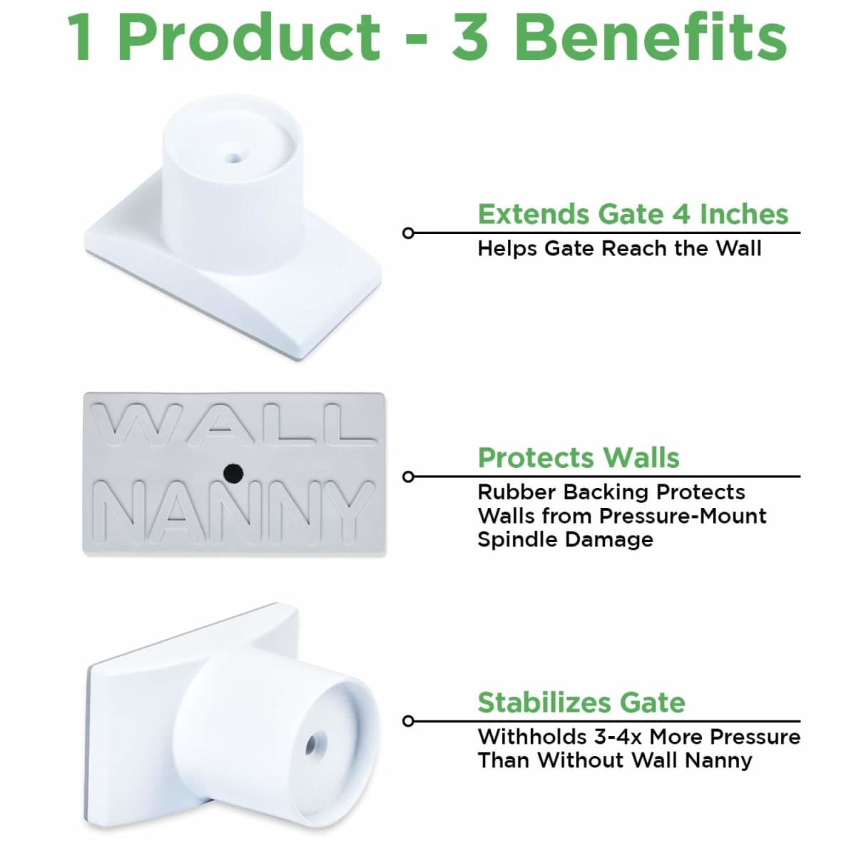 Wall Nanny Extender - 4 Inch Baby Gate Extension Kit (Made in USA) Extends Pressure Mounted Gates 4 Inches + Protects Walls - for Child, Pet & Dog Gates - Protector (4 Pack) thumbnail 2
