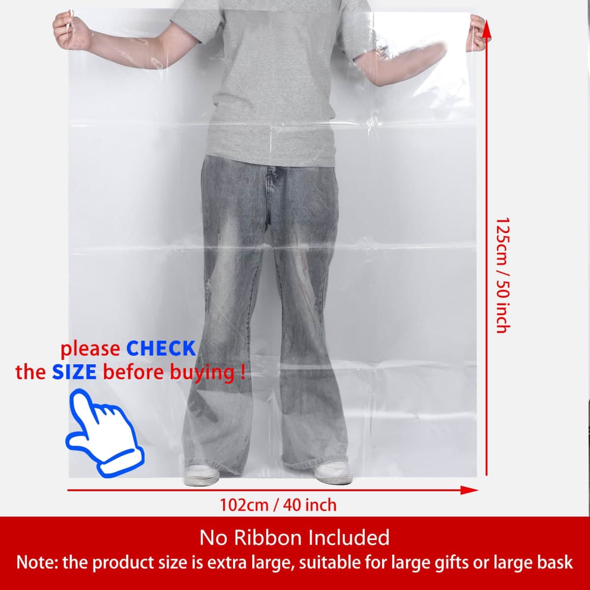 woric 40x50 Inch Extra Large Cellophane Gift Bags 6PCS Clear Cellophane Wrap Storage Bags for Gift Baskets Graduation Gifts Decor Baby Bridal Shower Wedding Party Birthday 2.5 Mil Thick thumbnail 2