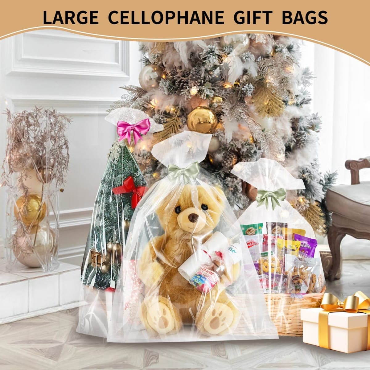 woric 40x50 Inch Extra Large Cellophane Gift Bags 6PCS Clear Cellophane Wrap Storage Bags for Gift Baskets Graduation Gifts Decor Baby Bridal Shower Wedding Party Birthday 2.5 Mil Thick thumbnail 5