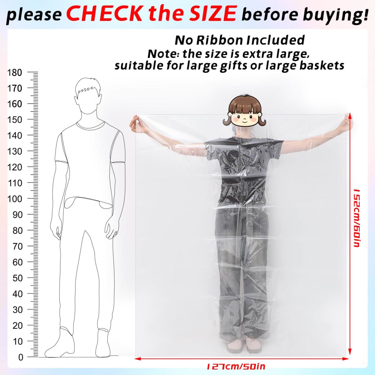 woric 6PCS Jumbo Huge Cellophane Gift Bags 50x60 Inch Extra Large Cellophane Wrap for Bathtub Baby Shower Birthday Gift Baskets thumbnail 2