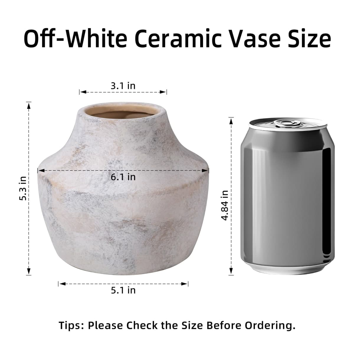 FancyPlus White Ceramic Flower Vase, 5.3 in White Rustic Farmhouse Vase, Small Handcrafted Weathered Pottery Vases, Decorative Terracotta Vases for Flower, Living Room, Centerpieces, Table, Home Decor thumbnail 2