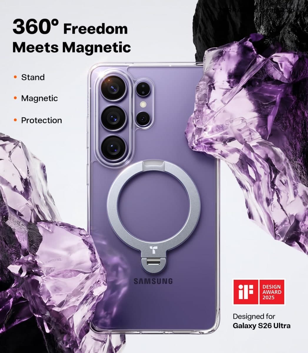 TORRAS Q3 Spin for Samsung Galaxy S26 Ultra Case with Kickstand, Fit for Magsafe, Slim Hard PC Protective S26 Ultra Clear Case with 360 Magnetic Stand, Transparent Clear thumbnail 2